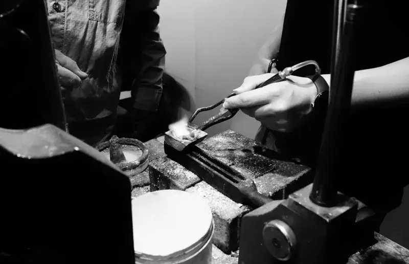 Silver being melted in the Jewellery Quarter workshop